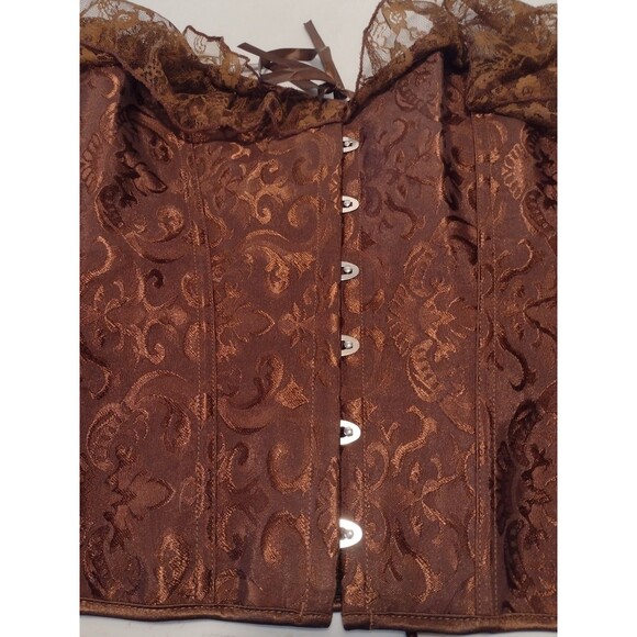 New Short Corset Top Brown Spider Web Goth Metal Toggle Front Lace Up Back 5X - Picture 6 of 8